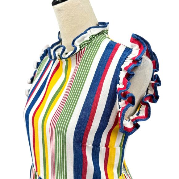 Studio 189 Technicolor Stripe Ruffle Trim Sleeveless Peplum Top Organic Cotton - Picture 9 of 16